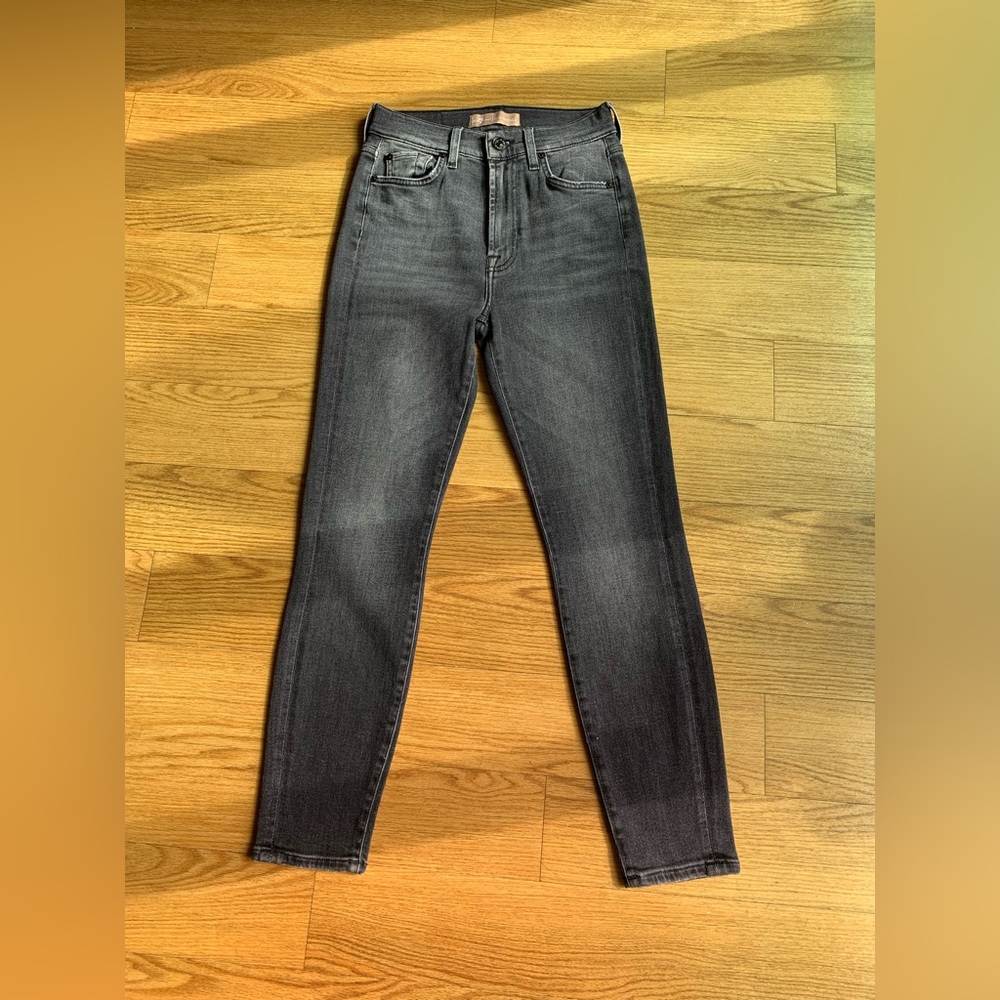 7 For All Mankind High Waist Ankle Skinny Jeans, blackish grey color